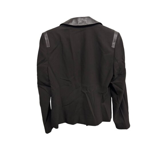 Dana Buchman Leather Trim Open Front Black Blazer Size 4 Petite Modern Edgy - Picture 2 of 11